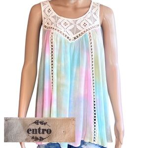 entro Tie Dye Knit Swing Tank Blouse Small